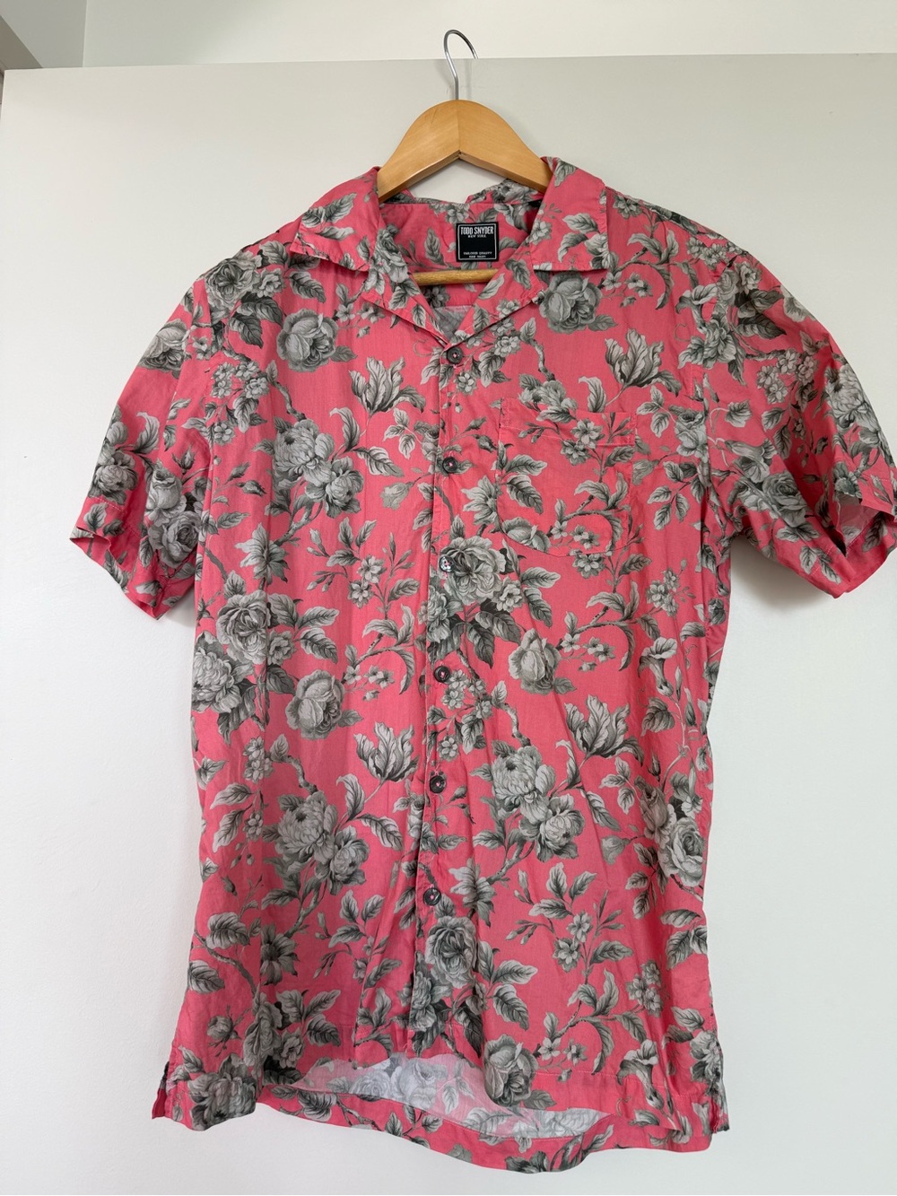 Todd Snyder Coral Pink Floral Short-Sleeve Button Shirt